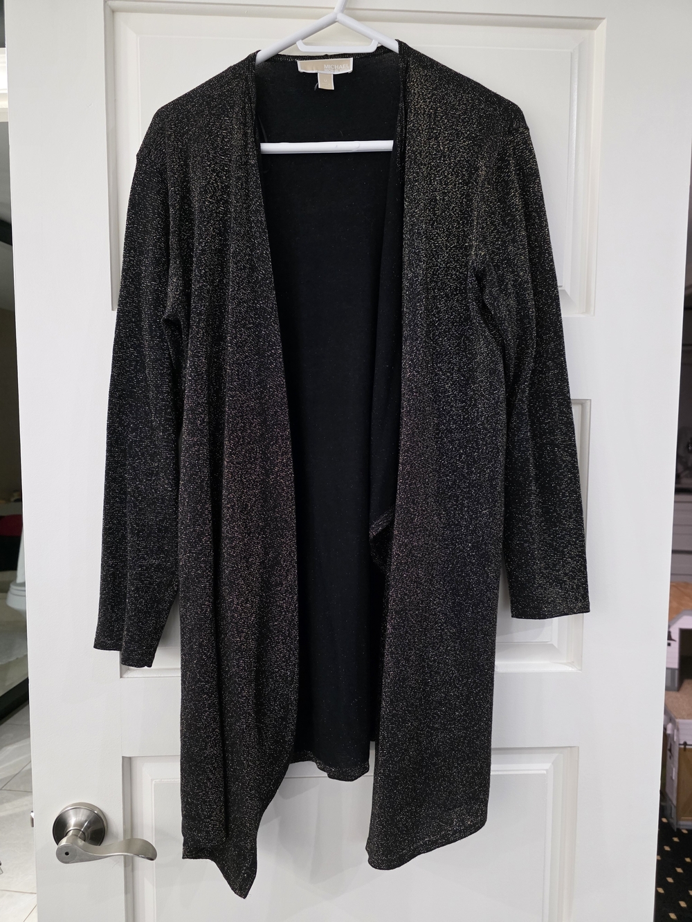 Michael Kors Black Gold Metallic Open-Front Sweater Cardigan M Excellent